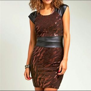 Bronze sequin leather tiger mini dress